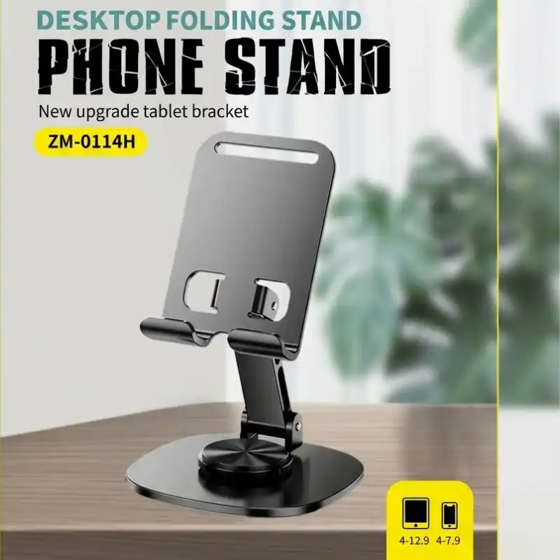 Desktop Folding Phone Stand & Tablet Holder – 360° Rotatable Adjustable Stand