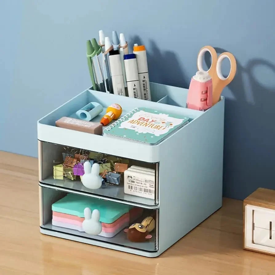 Rabbit Desk Organizer Makeup & Stationery Storage Box with Drawers BPA Free Cosmetic Desk Organizer
