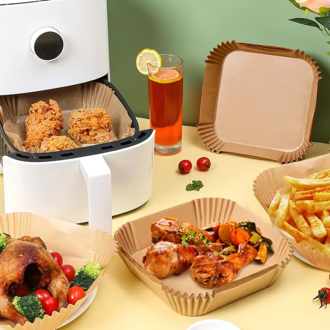 Air Fryer Paper Liners – 50 Pcs Disposable Parchment Sheets | Waterproof, Oil-Proof & Non-Stick