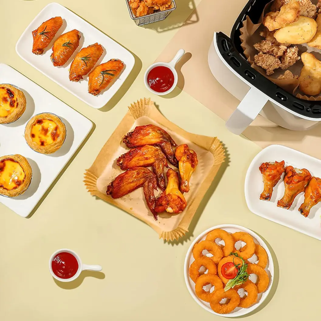 Air Fryer Paper Liners – 50 Pcs Disposable Parchment Sheets | Waterproof, Oil-Proof & Non-Stick