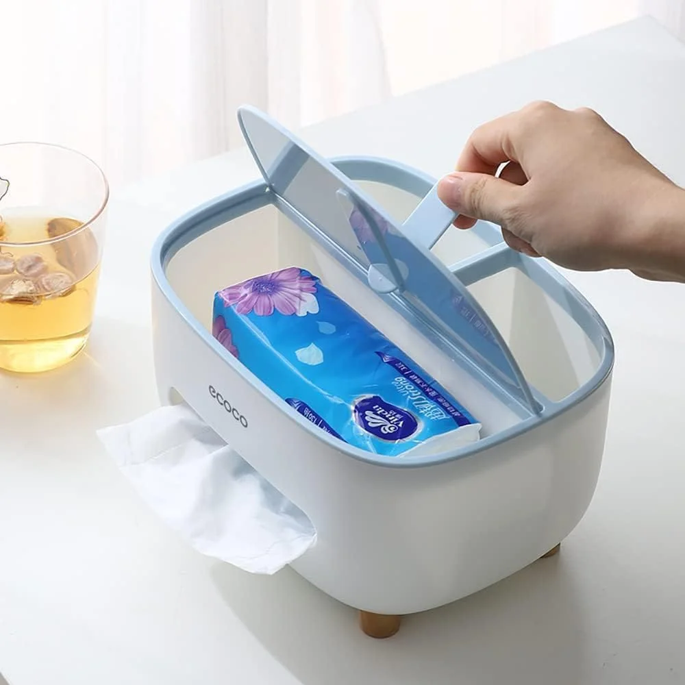 Ecoco Tissue Box Holder – With Storage Compartment & Lid | Multi-Function Organizer