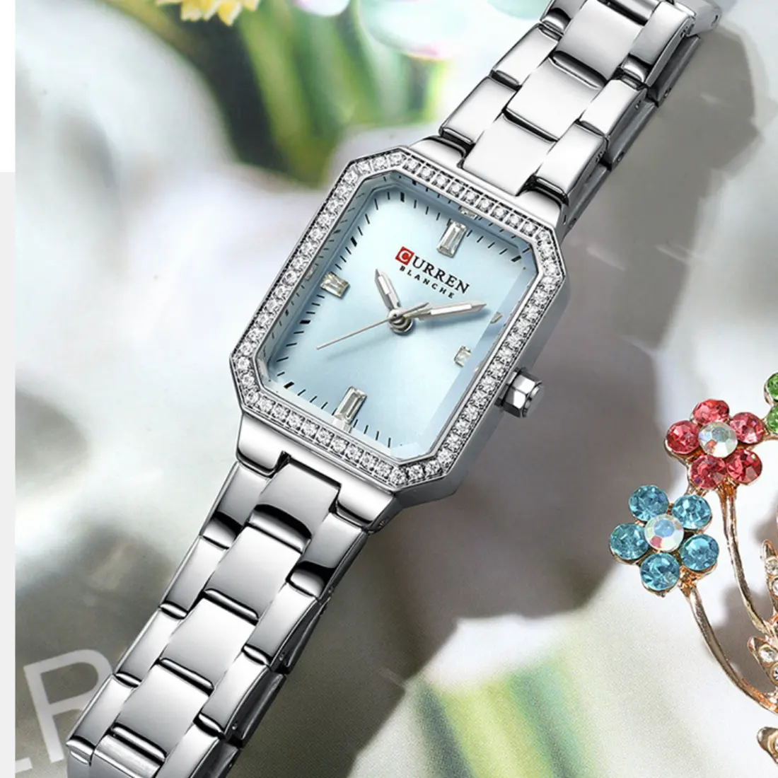 CURREN Blanche Elegant Rhinestone Women's Watch | Stainless Steel Strap