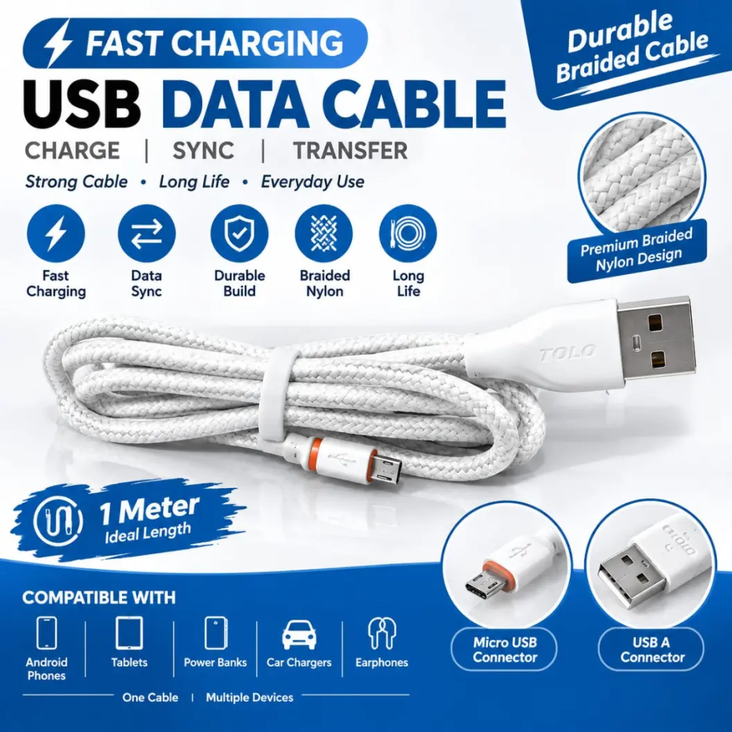 TOLO Fast Charging Micro USB Braided Data Cable - 1 Meter