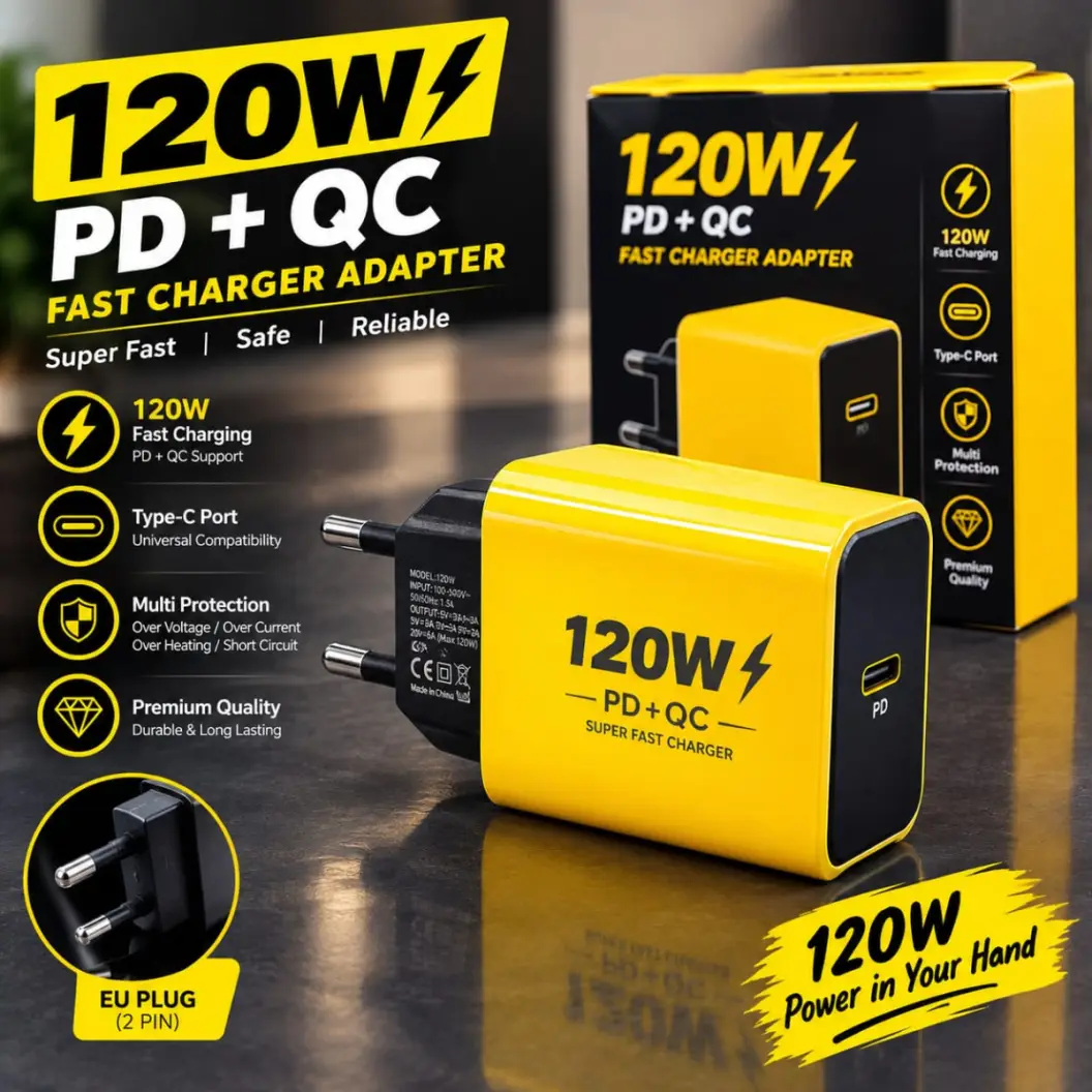 120W Super Fast Charger Adapter (PD + QC) with EU Plug
